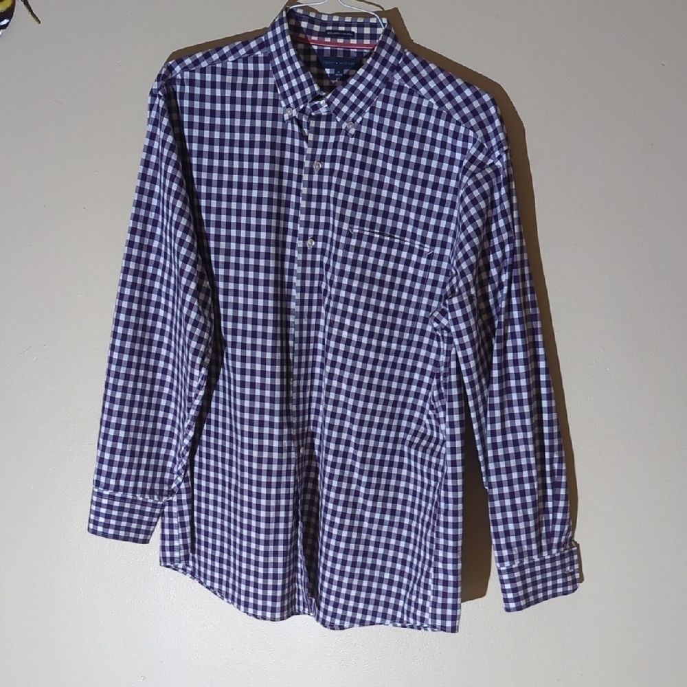 Tommy Hilfiger Navy and White Checkered Dress Shirt - Picture 2 of 8
